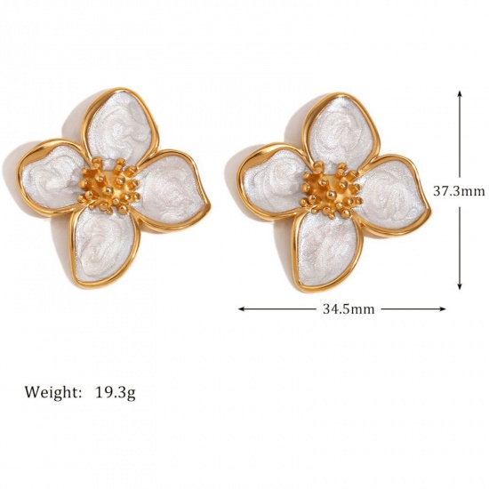 Picture of Stylish Ins Style Multicolor Stainless Steel Flower Enamel Ear Post Stud Earrings For Women 3.7cm x 3.4cm