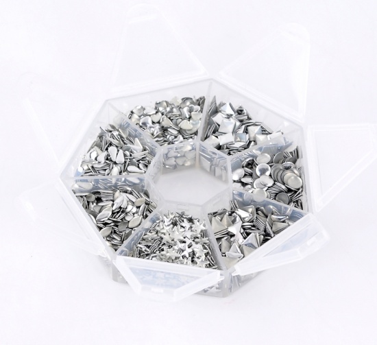 Immagine di Alluminio Adesivi per Unghie Misto Tono Argento 5mm-7mm x 7mm, 1 Scatola