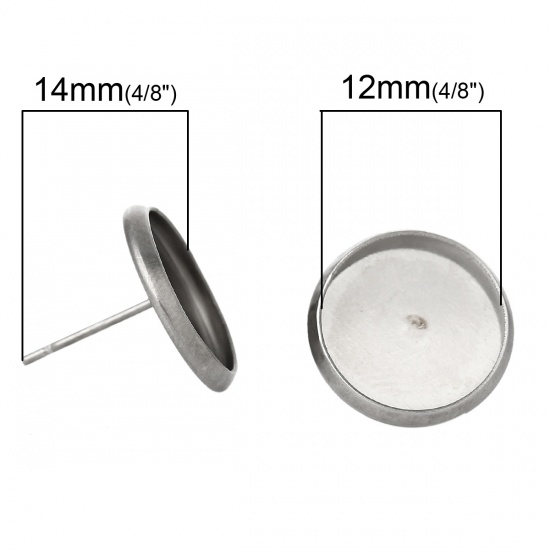 Bild von 304 Edelstahl Ohrring Rund Silberfarbe für Cabochon (für 12mm D.) 14mm x 13mm, Drahtstärke: (20 gauge), 30 Stück