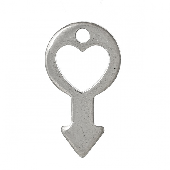 Image de Pendentif Estampe en Filigrane Creux en 304 Acier Inoxydable Signe d'Homme Argent Mat Cœur 18mm x 10mm, 10 Pcs