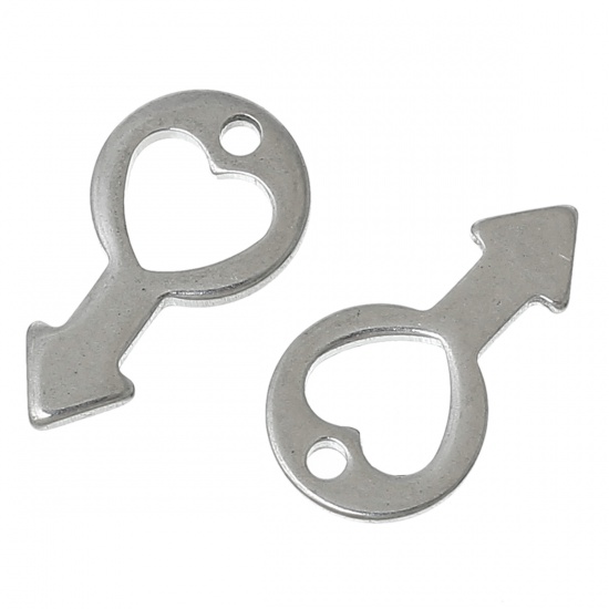 Image de Pendentif Estampe en Filigrane Creux en 304 Acier Inoxydable Signe d'Homme Argent Mat Cœur 18mm x 10mm, 10 Pcs