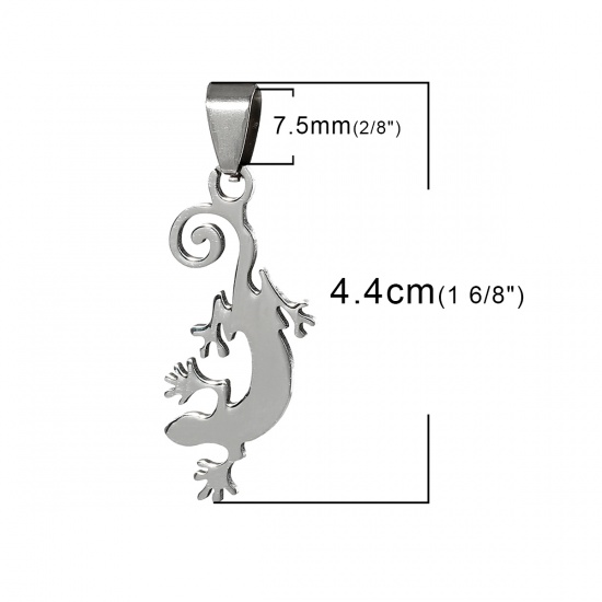 Immagine di Acciaio Inossidabile Charm Ciondoli Lucertola Tono Argento 44mm x 16mm , 2 Pz