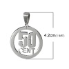 Изображение 304 Нержавеющая Сталь Подвески Круглые Серебряный Тон " 50 CENT "Резные Полый 42мм x 30мм, 2 ШТ