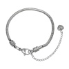 Picture of 304 Stainless Steel European Style Snake Chain Charm Bracelets Silver Tone Heart W/ Lobster Clasp & Extender Chain 19cm(7 4/8") long, 1 Piece