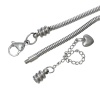 Picture of 304 Stainless Steel European Style Snake Chain Charm Bracelets Silver Tone Heart W/ Lobster Clasp & Extender Chain 19cm(7 4/8") long, 1 Piece