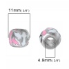 Immagine di 304 Acciaio Inossidabile Stile EuropeoFascino Perline Tamburo Tono Argento Freccia Scolpito Circa Bianco & Rosa Smalto Circa 11mm x 10mm, Foro: Circa 4.9mm, 1 Pz