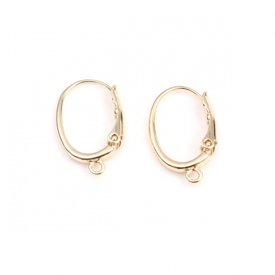 Picture of Brass Hoop Earrings 18K Real Gold Plated Oval W/ Loop 20mm x 12mm, Post/ Wire Size: (20 gauge), 50 PCs                                                                                                                                                        