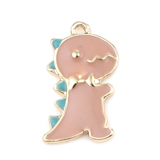 Picture of Zinc Based Alloy Charms Dinosaur Animal Gold Plated Pink Enamel 19mm x 11mm, 434 PCs