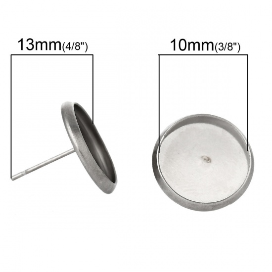 Bild von 304 Edelstahl Ohrring Rund Silberfarbe für Cabochon (für 10mm D.) 13mm x 12mm, Drahtstärke: (20 gauge), 30 Stück