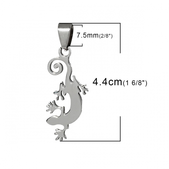 Immagine di Acciaio Inossidabile Charm Ciondoli Lucertola Tono Argento 44mm x 16mm , 2 Pz