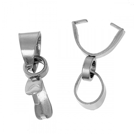 304 Stainless Steel Pendant Pinch Bails Clasps Silver Tone 13mm( 4/8") x 3.5mm( 1/8"), 10 PCs