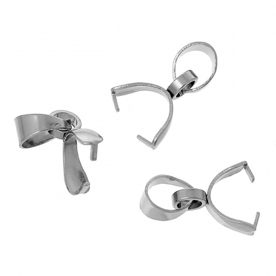 Picture of 304 Stainless Steel Pendant Pinch Bails Clasps Silver Tone 13mm( 4/8") x 3.5mm( 1/8"), 10 PCs