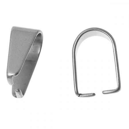 Picture of 304 Stainless Steel Pendant Pinch Bails Clasps Silver Tone 9mm( 3/8") x 4mm( 1/8"), 20 PCs