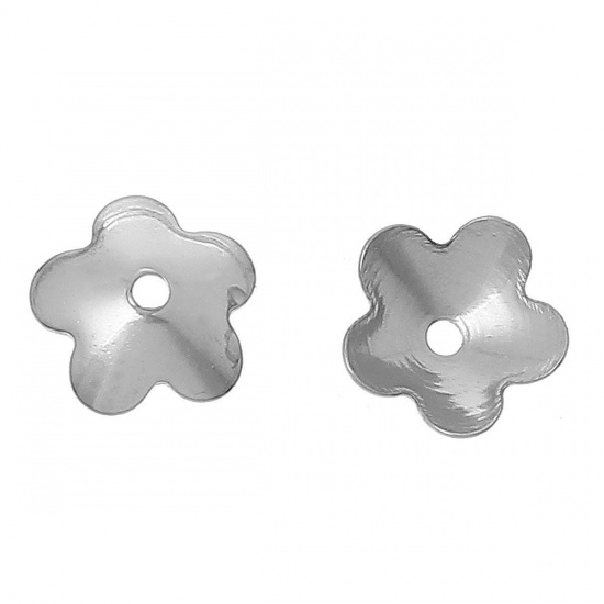 Bild von 304 Edelstahl Perlkappen Blumen Silberfarben (für 6mm Perlen) 6mm x 6mm 50 Stück