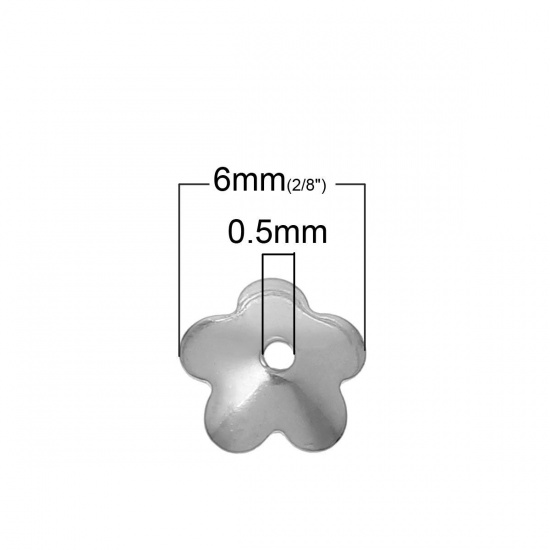 Immagine di 304 Acciaio Inossidabile Coppette Copriperla Fiore Tono Argento (Addetti 6mm Perline) 6mm x 6mm, 50 Pz