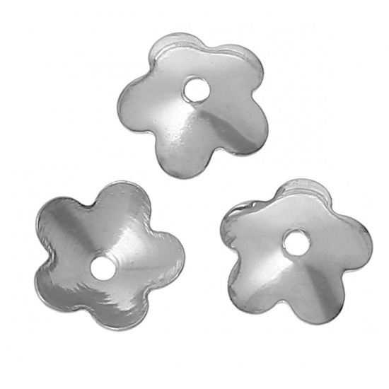 Picture of 304 Stainless Steel Beads Caps Flower Silver Tone Blank (Fits 6mm Beads) 6mm( 2/8") x 6mm( 2/8"), 50 PCs