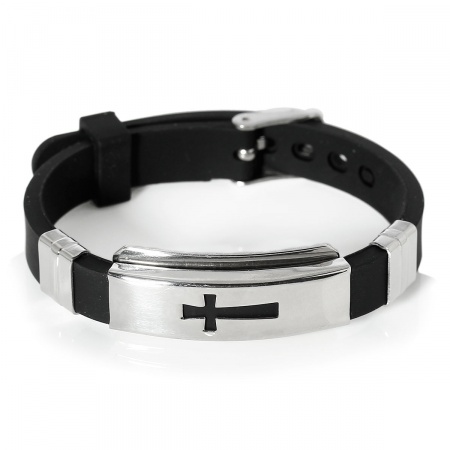 Picture of Wholesale Cross Black Stainless Steel Bracelets, Silver Tone Women's Simple & Casual Gift Jewelry Supply, 1 Piece