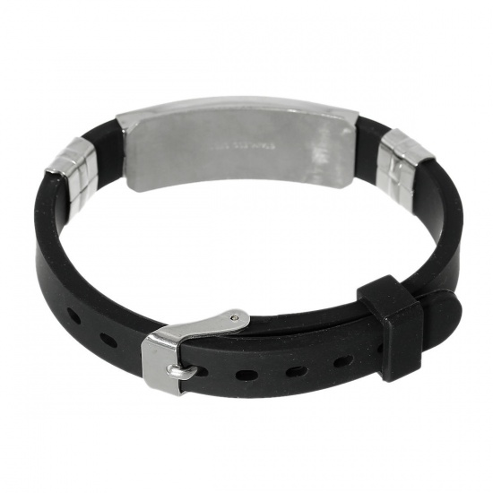 Immagine di Acciaio Inossidabile Moda Nuova Braccialetti Tono Argento Nero Croce Disegno 22.7cm, 1 Pz