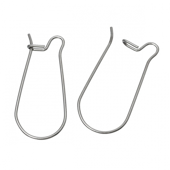 Picture of 304 Stainless Steel Kidney Ear Wire Hooks Earring Findings Silver Tone 21mm x11mm( 7/8" x 3/8") - 20mm x9mm( 6/8" x 3/8"), Post/ Wire Size: (21 gauge), 50 PCs