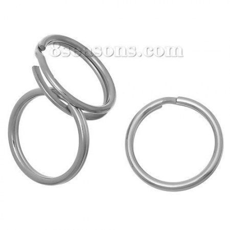 Picture of 304 Stainless Steel Keychain & Keyring Round Silver Tone 20mm Dia., 10 PCs