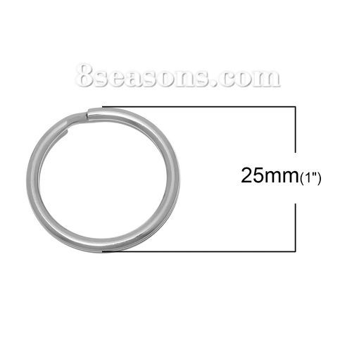Picture of 304 Stainless Steel Keychain & Keyring Circle Ring Silver Tone 25mm(1") Dia, 20 PCs