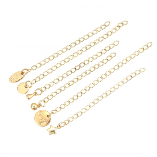 Picture of 100 PCs Brass Extender Chain Drop Real Gold Plated 6cm(2 3/8") long,(about 100 PCs)