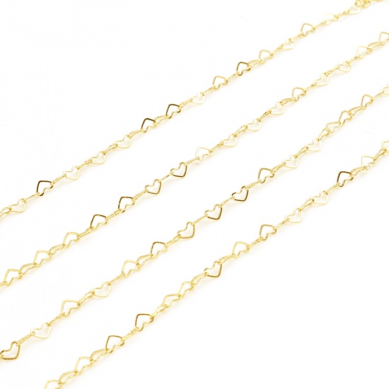 Picture of Brass Handmade Link Chain Findings Heart Real Gold Plated 3mm, 5 M