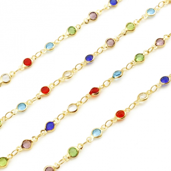 Picture of Brass & Glass Beaded Handmade Link Chain Findings Round Real Gold Plated Multicolor 4.5mm, 5 M                                                                                                                                                                