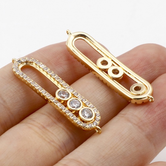 Picture of Brass Connectors Real Gold Plated Oval Clear Cubic Zirconia 3cm x 0.7cm, 10 PCs                                                                                                                                                                               