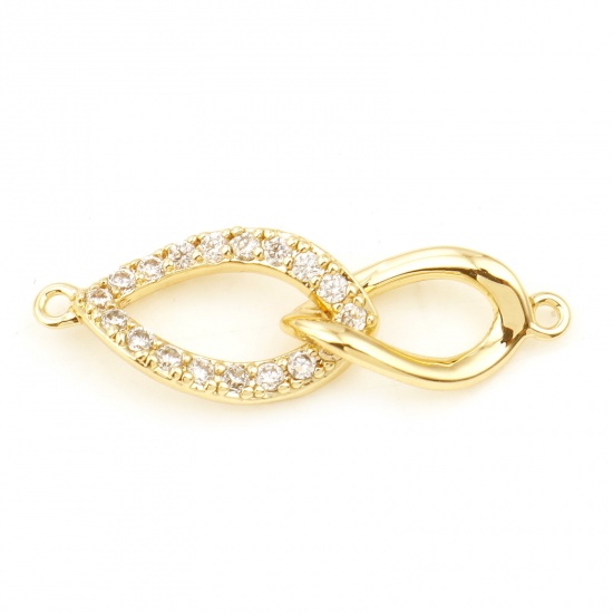 Picture of Brass Connectors Real Gold Plated Oval Circle Ring Micro Pave Clear Cubic Zirconia 23mm x 8mm, 30 PCs