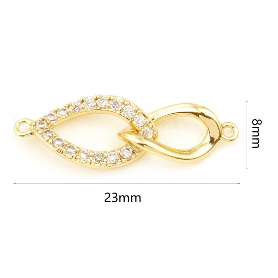 Picture of Brass Connectors Real Gold Plated Oval Circle Ring Micro Pave Clear Cubic Zirconia 23mm x 8mm, 30 PCs