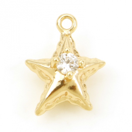 Picture of Brass Galaxy Charms Star Real Gold Plated Micro Pave Clear Cubic Zirconia 11.5mm x 9mm, 50 PCs                                                                                                                                                                