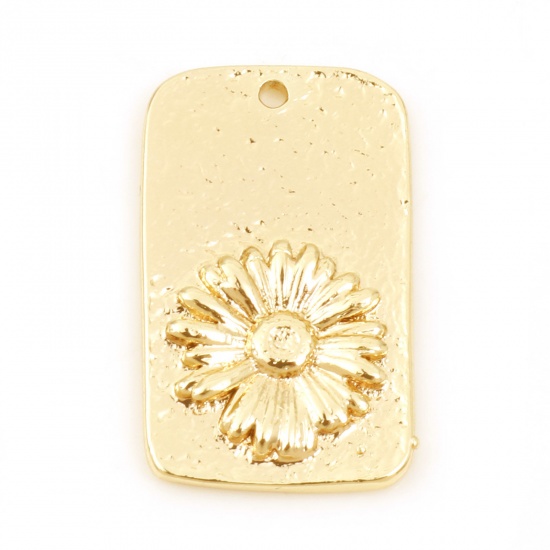 Picture of Copper Valentine's Day Charms Rectangle Real Gold Plated Chrysanthemum Flower 19.5mm x 12mm, 50 PCs