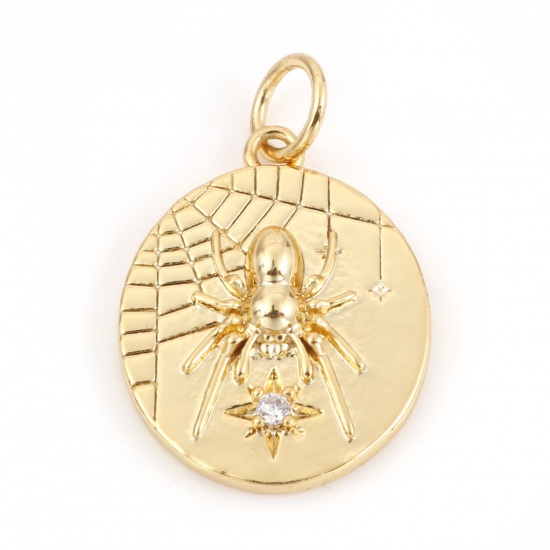 Picture of Brass Insect Charms 18K Real Gold Plated Halloween Cobweb 22mm x 14mm, 10 PCs