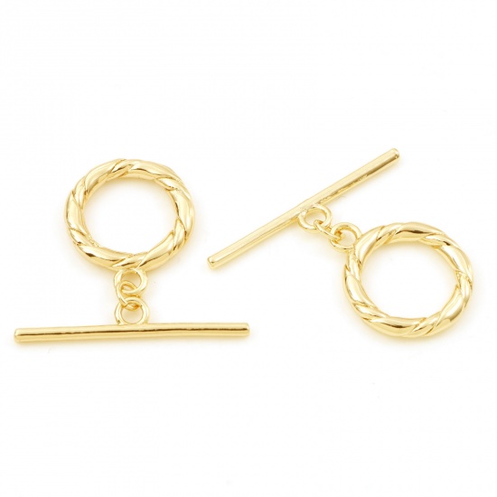 Picture of Brass Toggle Clasps Braided 18K Real Gold Plated 3.5x0.6cm 2.4x2cm, 30 Sets