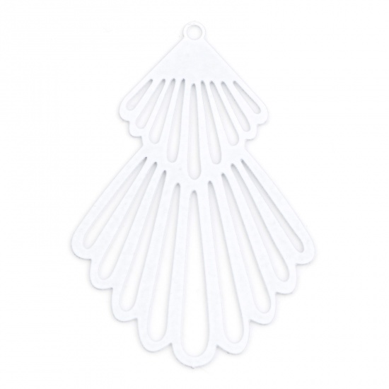 Picture of Iron Based Alloy Filigree Stamping Pendants White Fan-shaped Painted 4.5cm x 3cm, 100 PCs