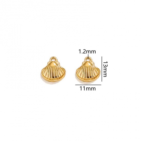 Immagine di 50 Pz Placcatura Sottovuoto 304 Acciaio Inossidabile Gioielli Oceanici Ciondoli Conchiglia Placcato Oro 18K 3D 13mm x 11mm