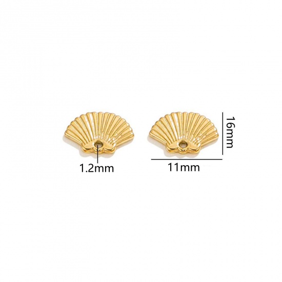 Immagine di 50 Pz Placcatura Sottovuoto 304 Acciaio Inossidabile Gioielli Oceanici Ciondoli Conchiglia Placcato Oro 18K 3D 16mm x 11mm