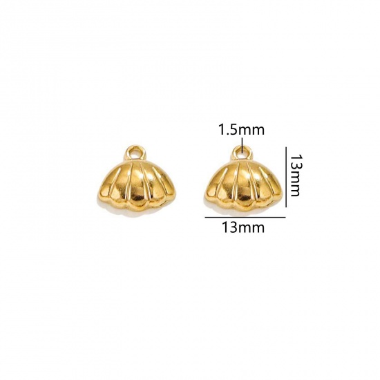 Immagine di 50 Pz Placcatura Sottovuoto 304 Acciaio Inossidabile Gioielli Oceanici Ciondoli Conchiglia Placcato Oro 18K 3D 13mm x 13mm