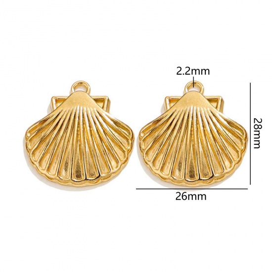 Immagine di 50 Pz Placcatura Sottovuoto 304 Acciaio Inossidabile Gioielli Oceanici Ciondoli Conchiglia Placcato Oro 18K 3D 28mm x 26mm