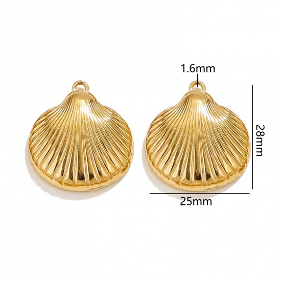 Immagine di 50 Pz Placcatura Sottovuoto 304 Acciaio Inossidabile Gioielli Oceanici Ciondoli Conchiglia Placcato Oro 18K 3D 28mm x 25mm