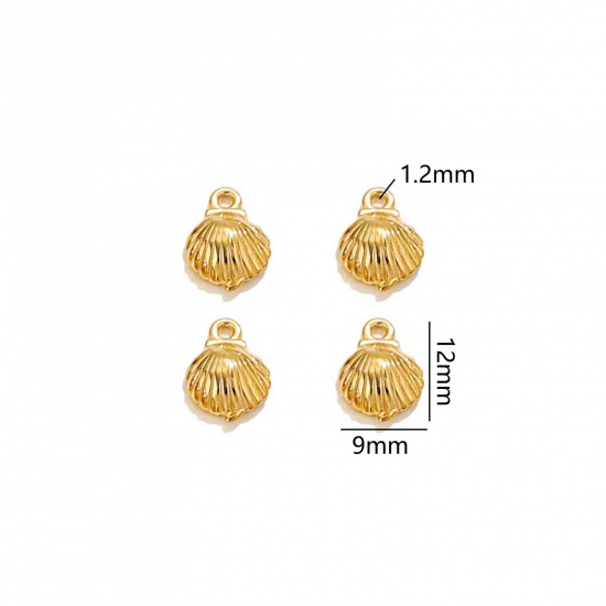 Immagine di 50 Pz Placcatura Sottovuoto 304 Acciaio Inossidabile Gioielli Oceanici Ciondoli Conchiglia Placcato Oro 18K 3D 12mm x 9mm