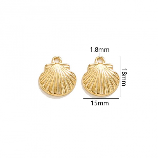 Immagine di 50 Pz Placcatura Sottovuoto 304 Acciaio Inossidabile Gioielli Oceanici Ciondoli Conchiglia Placcato Oro 18K 3D 18mm x 15mm