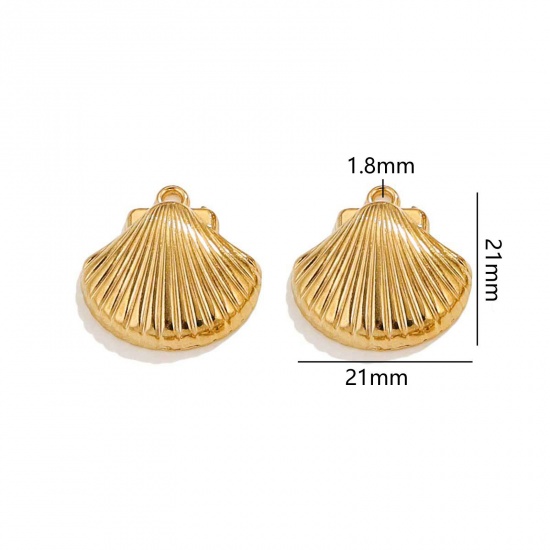 Immagine di 50 Pz Placcatura Sottovuoto 304 Acciaio Inossidabile Gioielli Oceanici Ciondoli Conchiglia Placcato Oro 18K 3D 21mm x 21mm