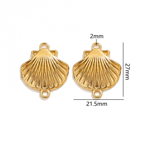 Immagine di 50 Pz Placcatura Sottovuoto 304 Acciaio Inossidabile Gioielli Oceanici Ciondoli Conchiglia Placcato Oro 18K 3D 27mm x 21.5mm