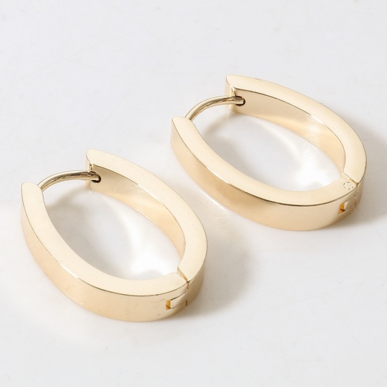 Picture of Eco-friendly Vacuum Plating Stylish Geometry Series 18K Real Gold Plated Brass Oval Hoop Earrings Unisex Party 21mm x 16mm, 30 PCs