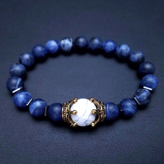 Image de Bracelets Raffinés Bracelets Délicats Bracelet de Perles en Turquoise ( Naturel ) Or Vieilli Bleu Rond Couronnes 1 Pièce