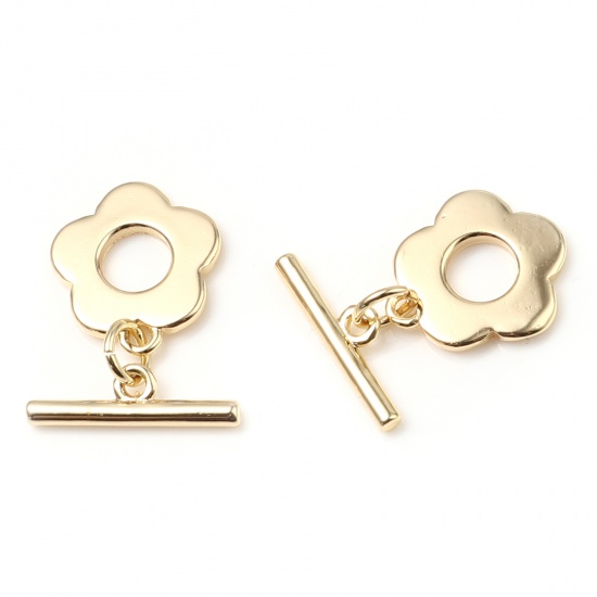 Picture of Copper Toggle Clasps Flower 18K Gold Color 23mm x 15mm, 1 Piece