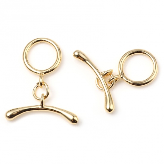 Picture of Brass Toggle Clasps Arc Circle Ring 18K Gold Plated 23mm x 19mm, 1 Piece