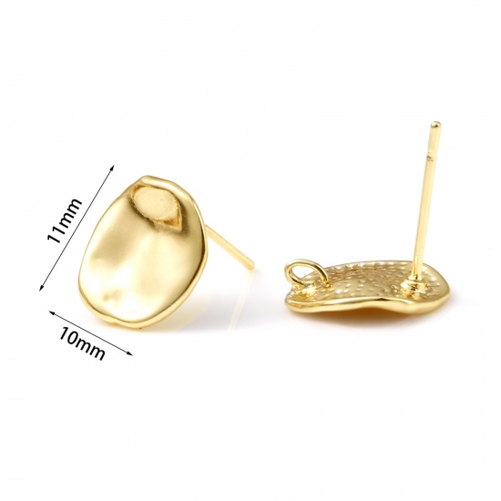 Imagen de Latón Pendientes 18K Oro Real Chapado Óvalo W/ Lazo 11mm x 10mm, Post/ Wire Size: (21 gauge), 2 Unidades